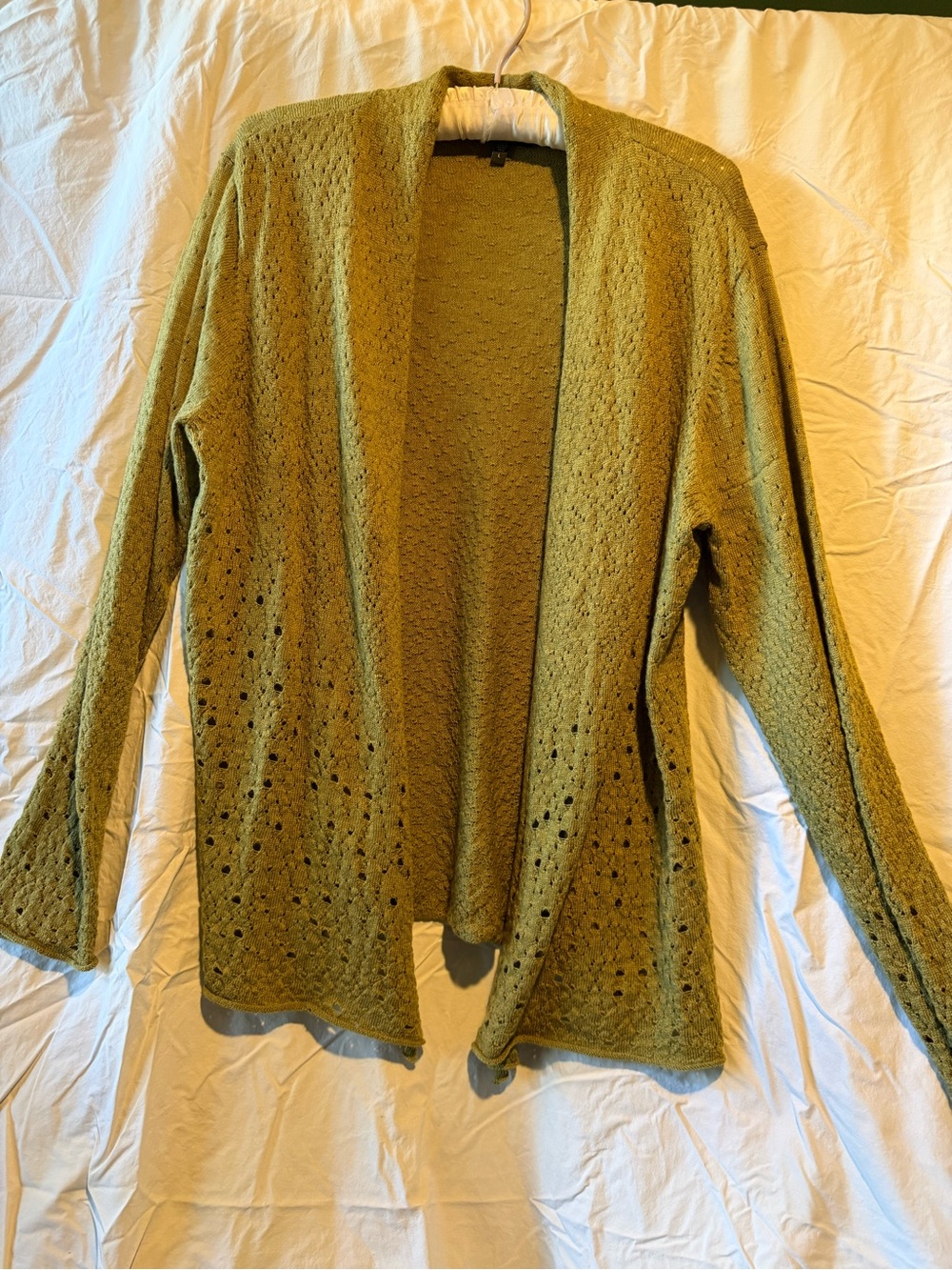 Eileen Fisher Olive Open-Front Knit Cardigan